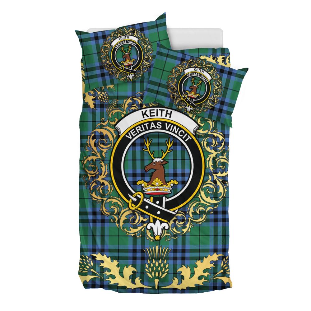 Keith Ancient Tartan Crest Bedding Set - Golden Thistle Style