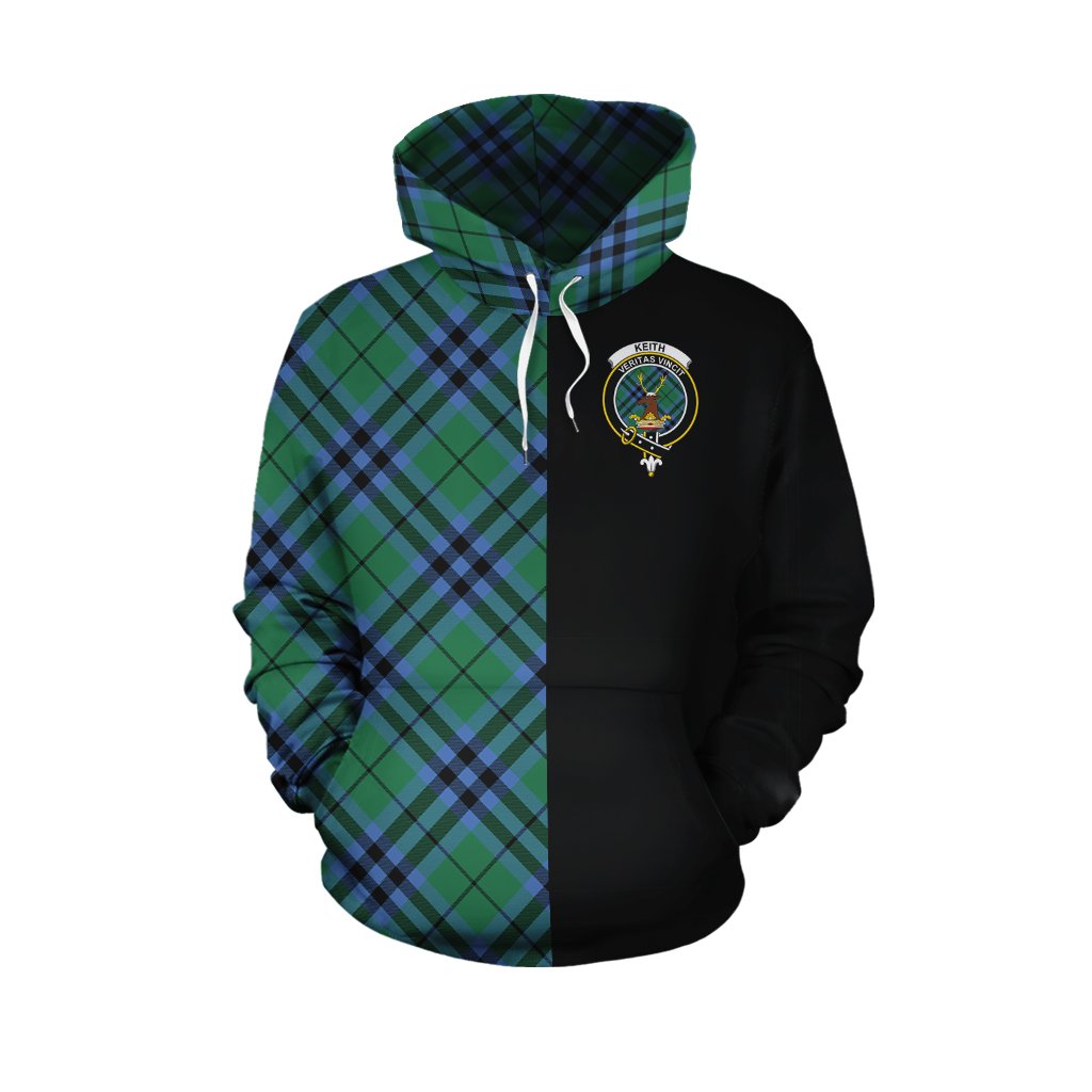 Keith Ancient Tartan Hoodie Half of Me - Cross Style