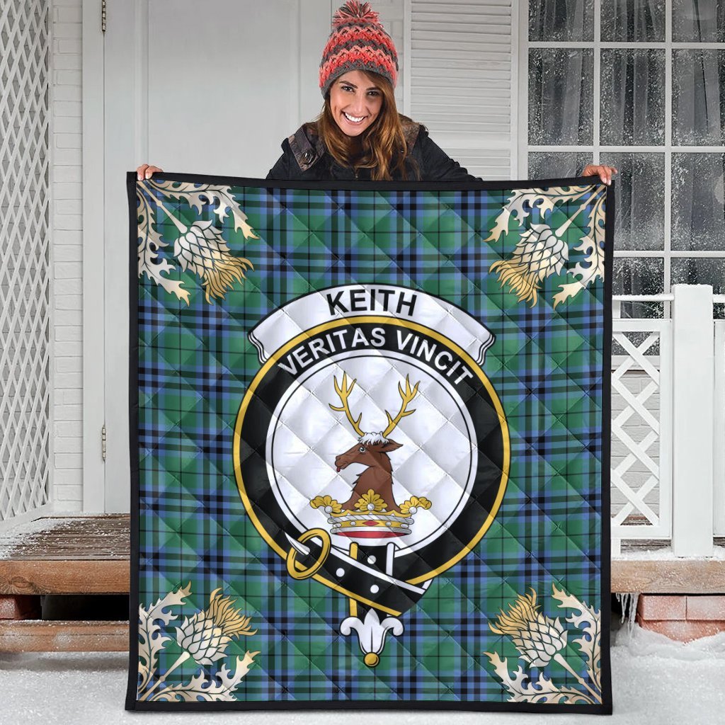 Keith Ancient Tartan Crest Premium Quilt - Gold Thistle Style