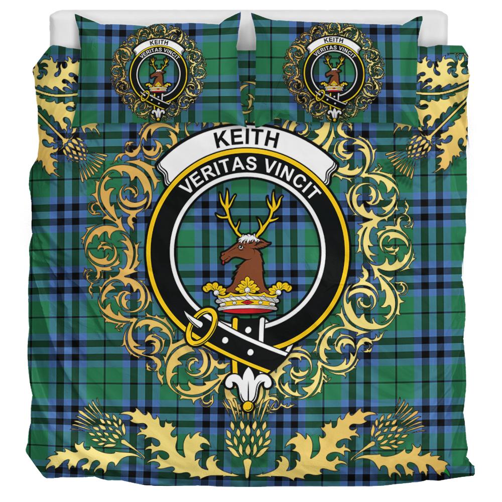 Keith Ancient Tartan Crest Bedding Set - Golden Thistle Style