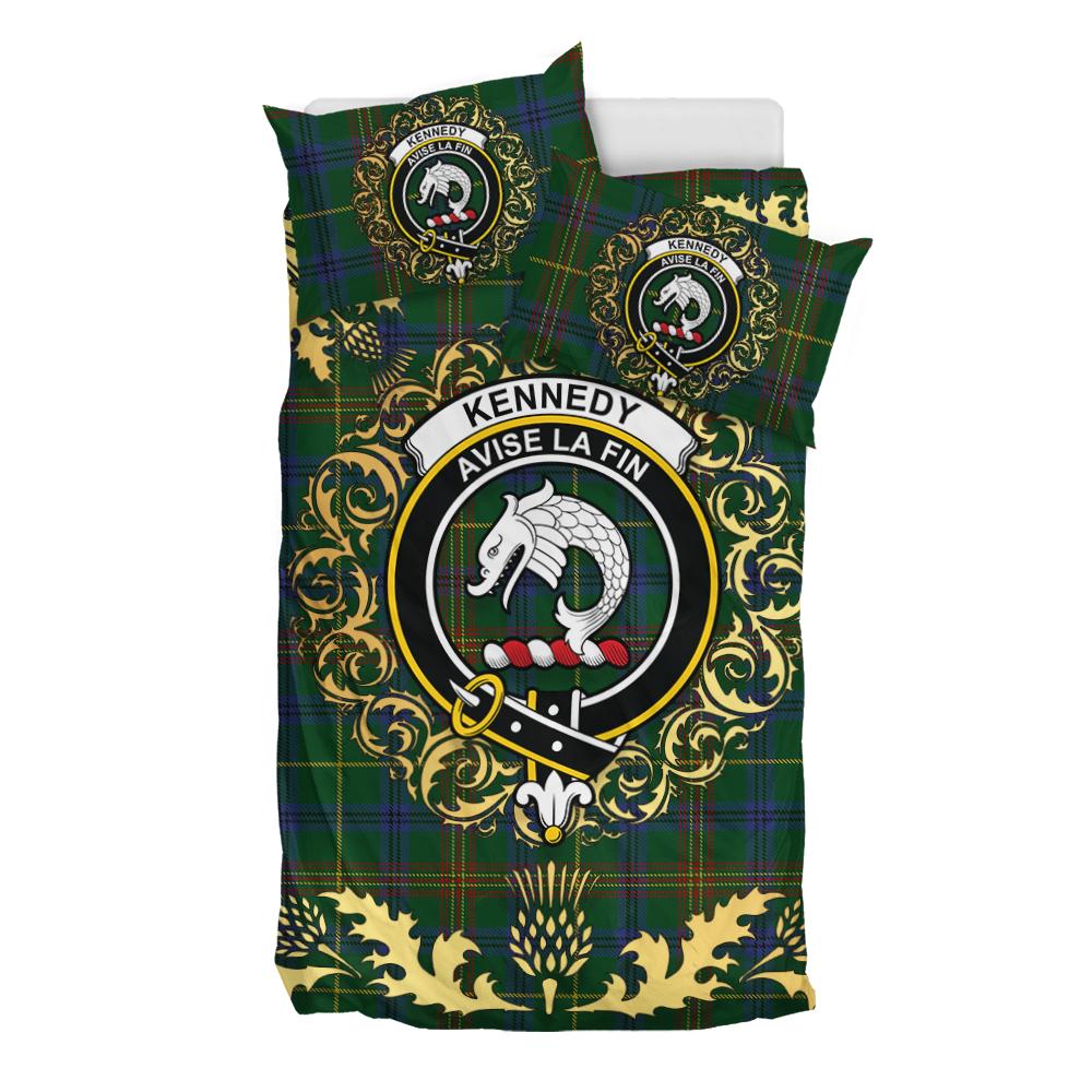 Kennedy 2 Tartan Crest Bedding Set - Golden Thistle Style
