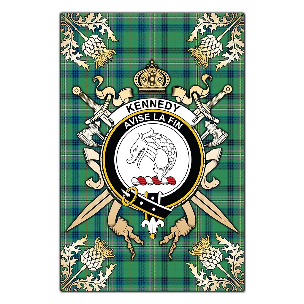 Kennedy Ancient Tartan Crest Black Garden Flag - Gold Thistle Style