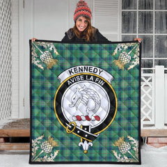 Kennedy Ancient Tartan Crest Premium Quilt - Gold Thistle Style