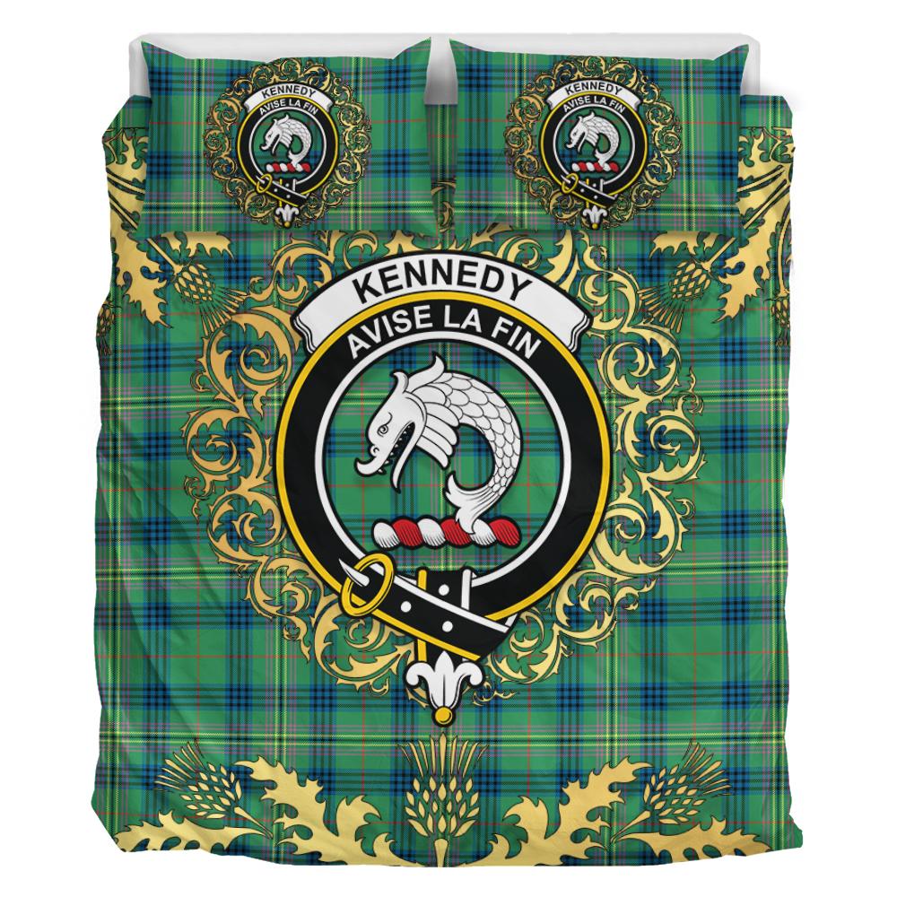 Kennedy Ancient Tartan Crest Bedding Set - Golden Thistle Style