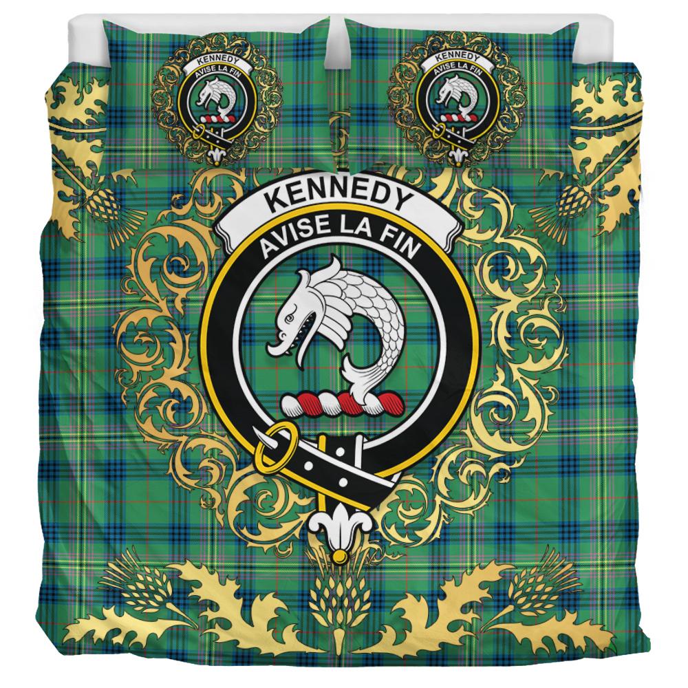 Kennedy Ancient Tartan Crest Bedding Set - Golden Thistle Style