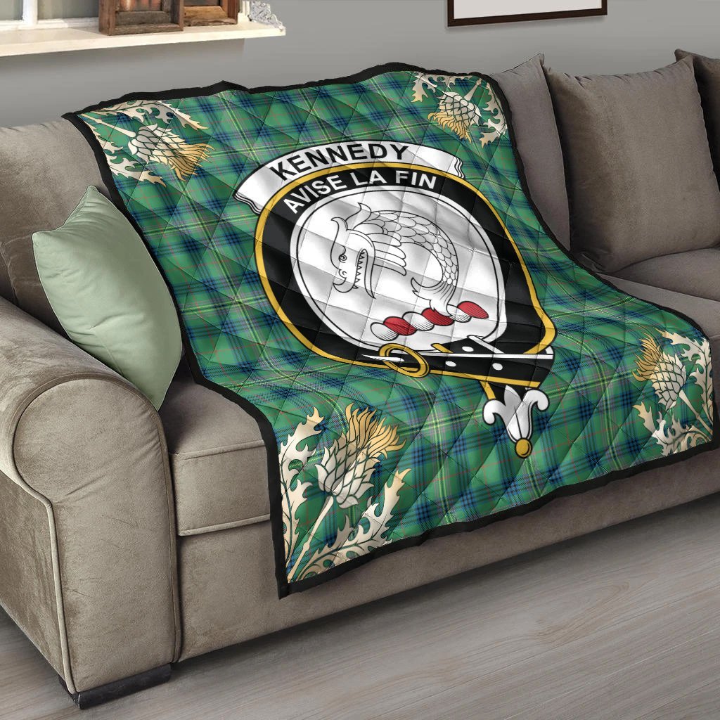 Kennedy Ancient Tartan Crest Premium Quilt - Gold Thistle Style