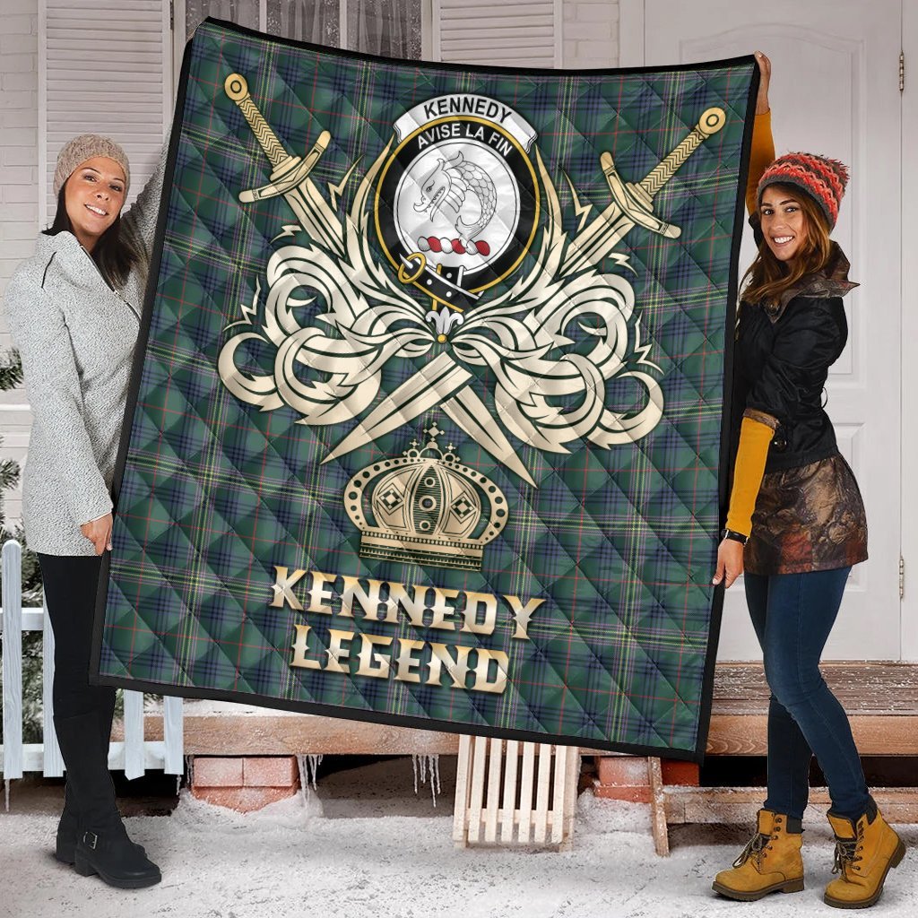 Kennedy Modern Tartan Crest Legend Gold Royal Premium Quilt