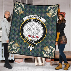 Kennedy Modern Tartan Crest Premium Quilt - Gold Thistle Style