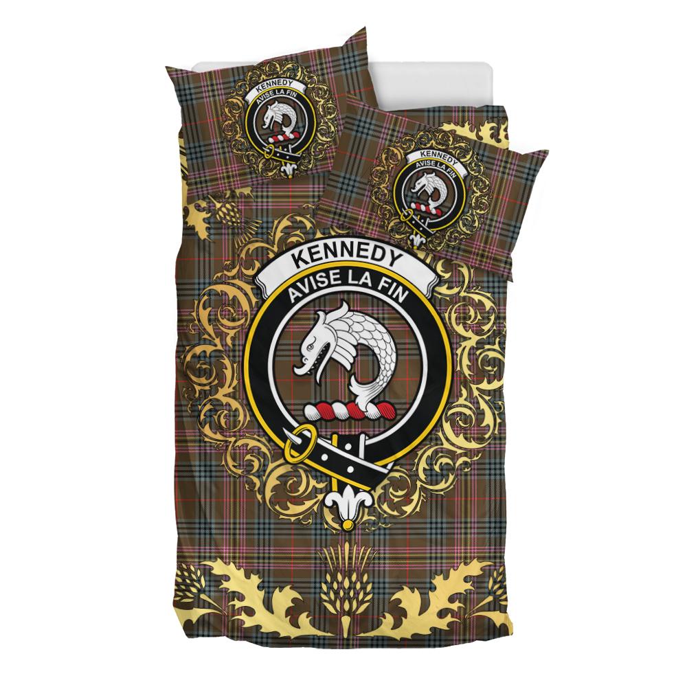 Kennedy Weathered Tartan Crest Bedding Set - Golden Thistle Style