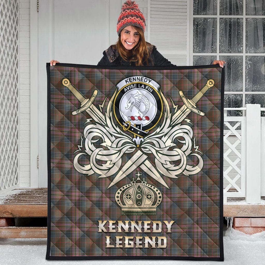 Kennedy Weathered Tartan Crest Legend Gold Royal Premium Quilt