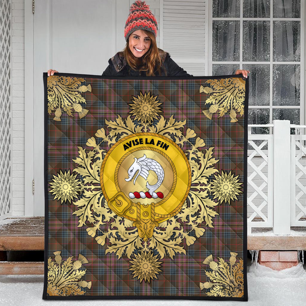 Kennedy Weathered Tartan Crest Premium Quilt - Gold Thistle Style