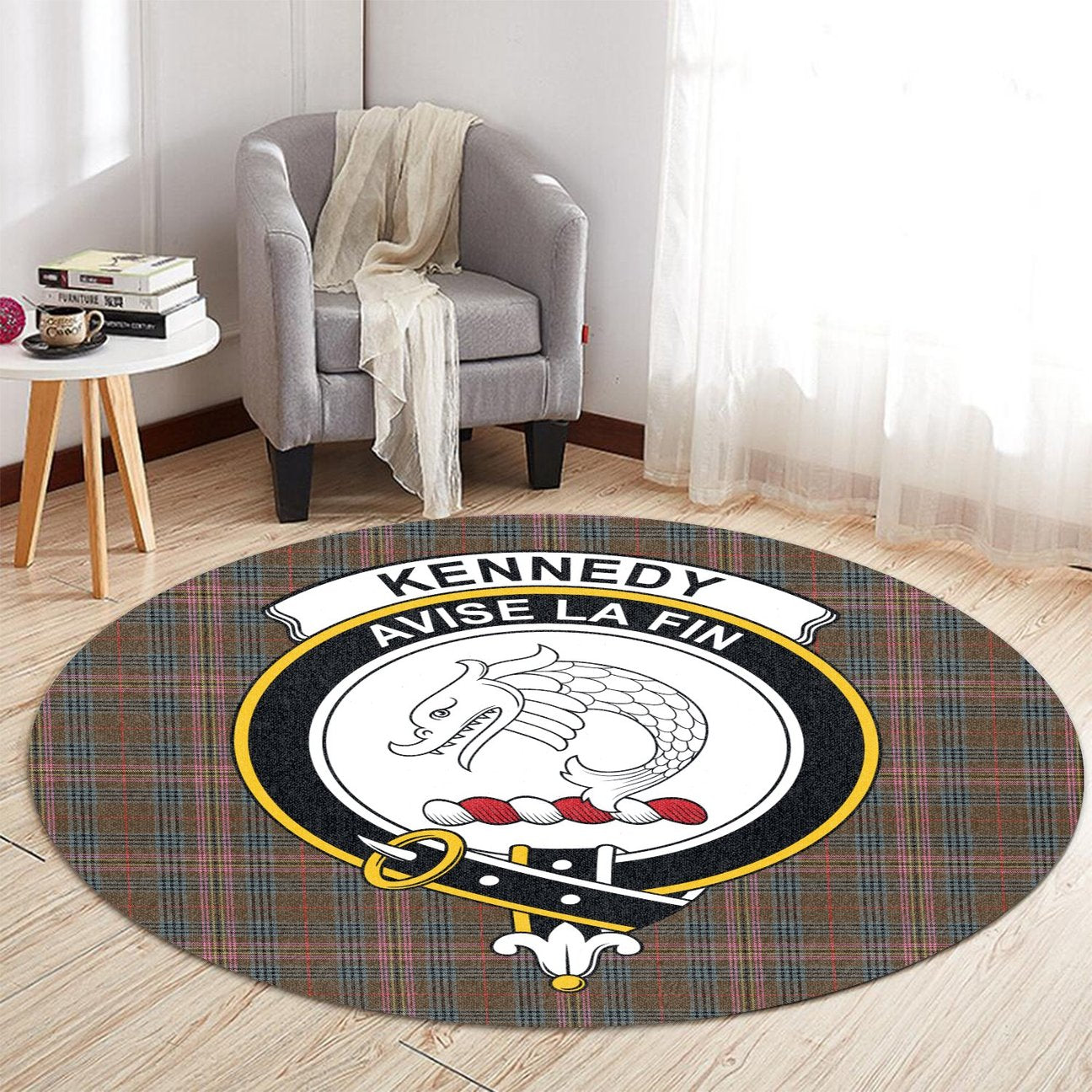 Kennedy Weathered Tartan Crest Round Rug