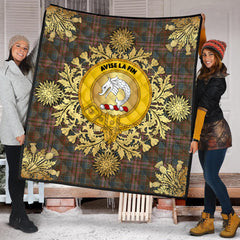 Kennedy Weathered Tartan Crest Premium Quilt - Gold Thistle Style