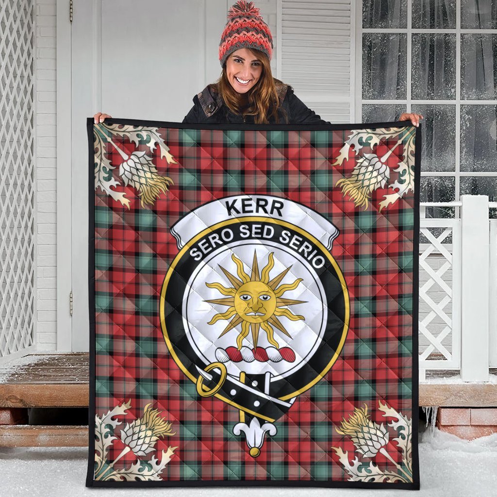 Kerr Ancient Tartan Crest Premium Quilt - Gold Thistle Style