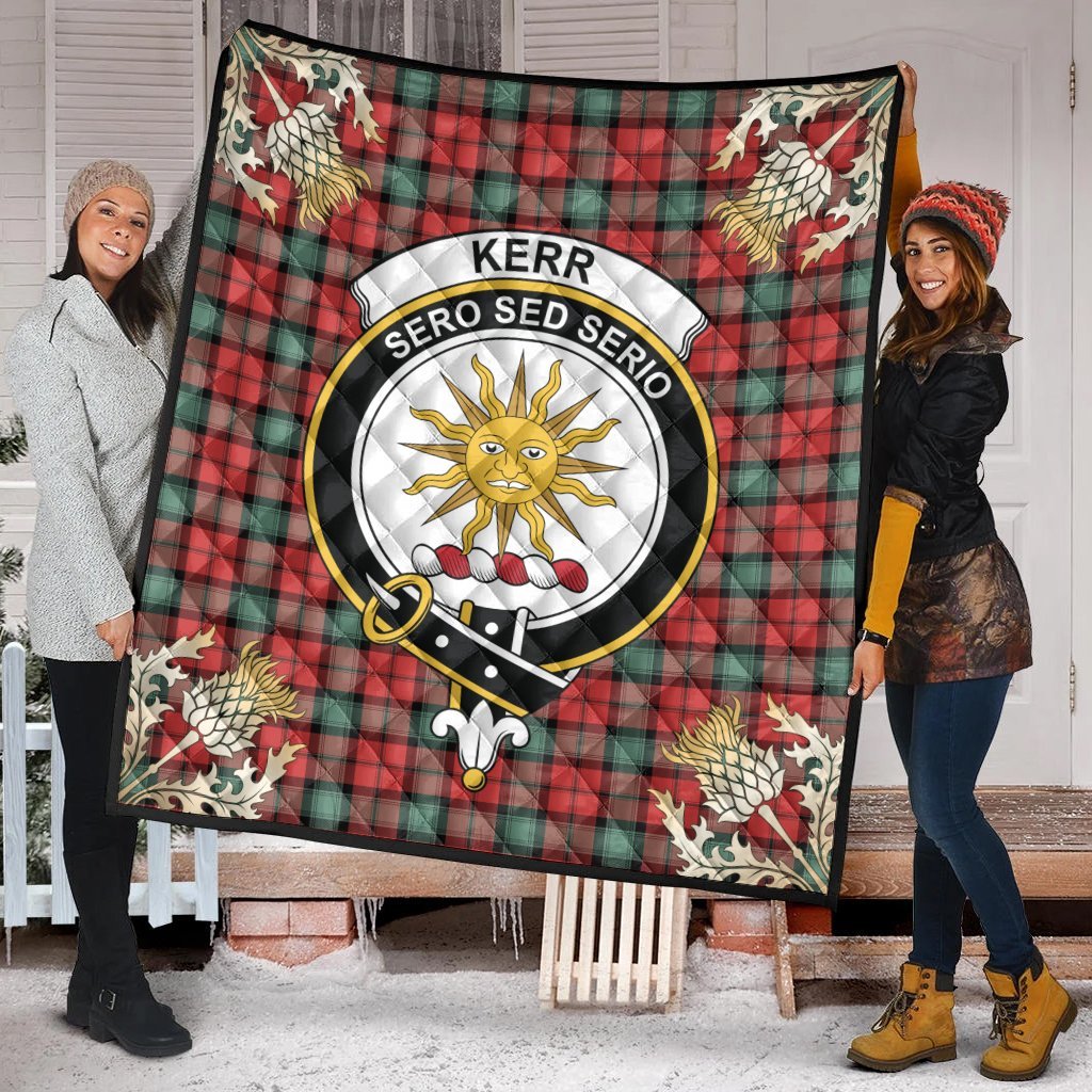 Kerr Ancient Tartan Crest Premium Quilt - Gold Thistle Style