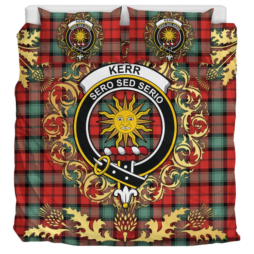 Kerr Ancient Tartan Crest Bedding Set - Golden Thistle Style