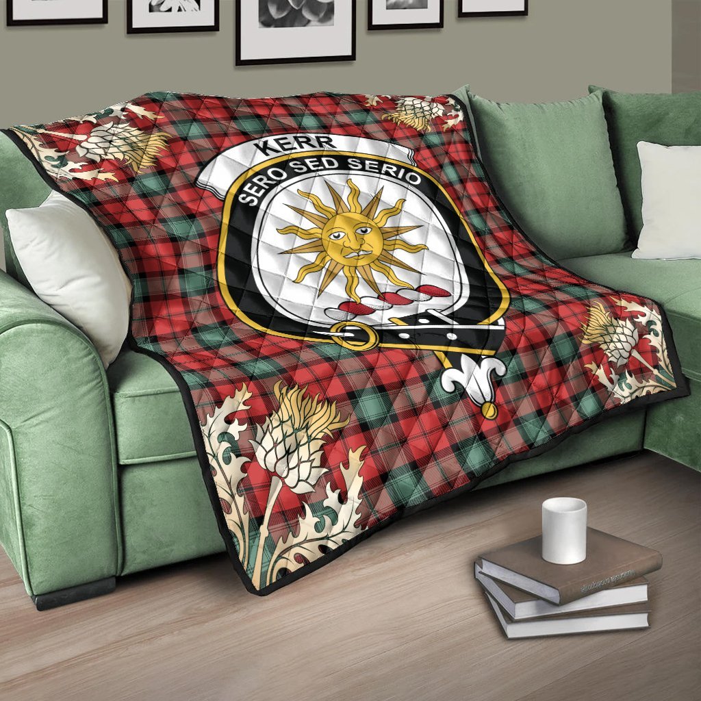 Kerr Ancient Tartan Crest Premium Quilt - Gold Thistle Style