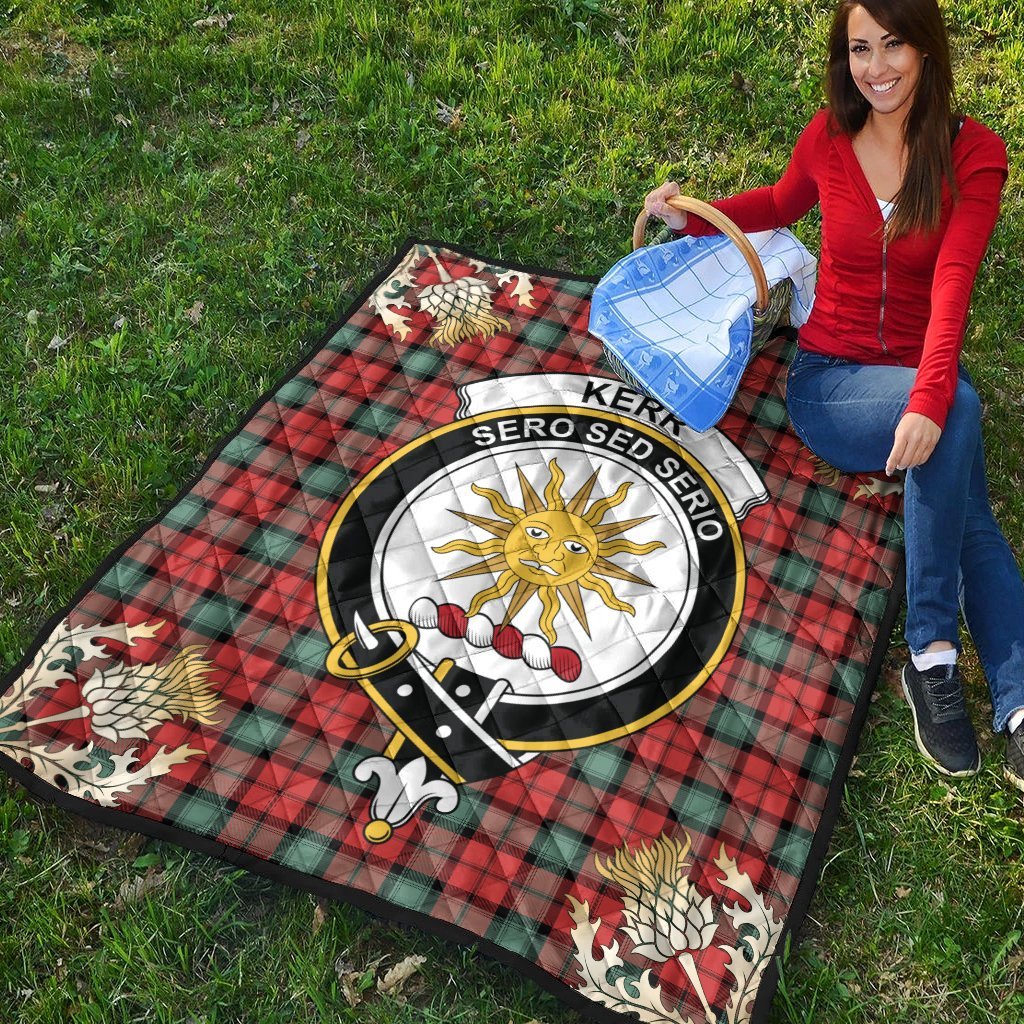 Kerr Ancient Tartan Crest Premium Quilt - Gold Thistle Style