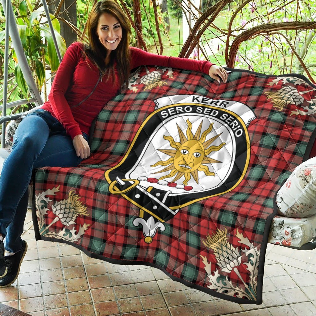 Kerr Ancient Tartan Crest Premium Quilt - Gold Thistle Style