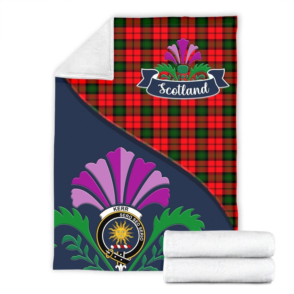 Kerr Tartan Crest Premium Blanket - Thistle Style