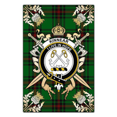 Kinnear Tartan Crest Black Garden Flag - Gold Thistle Style