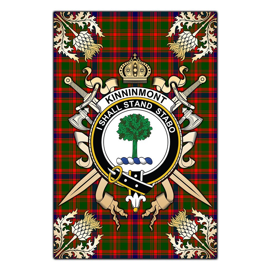 Kinninmont Tartan Crest Black Garden Flag - Gold Thistle Style