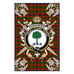 Kinninmont Tartan Crest Black Garden Flag - Gold Thistle Style