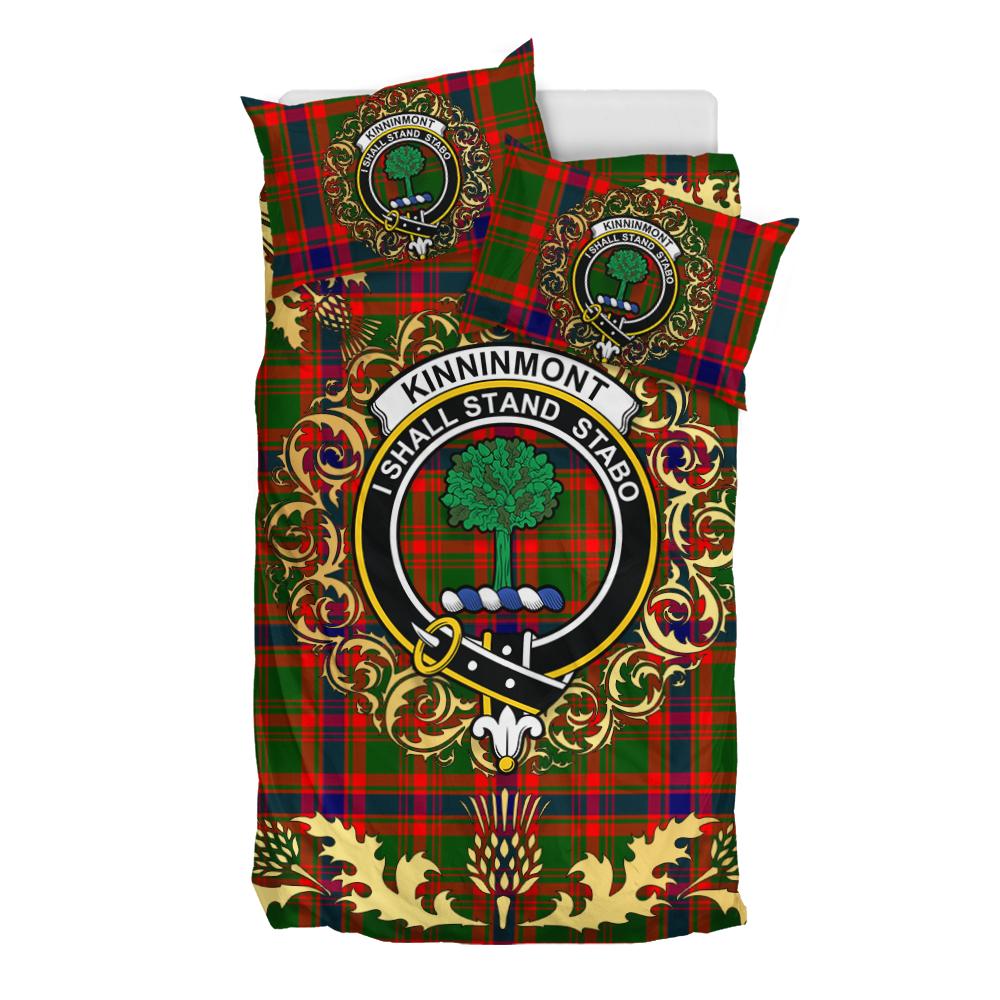 Kinninmont Tartan Crest Bedding Set - Golden Thistle Style