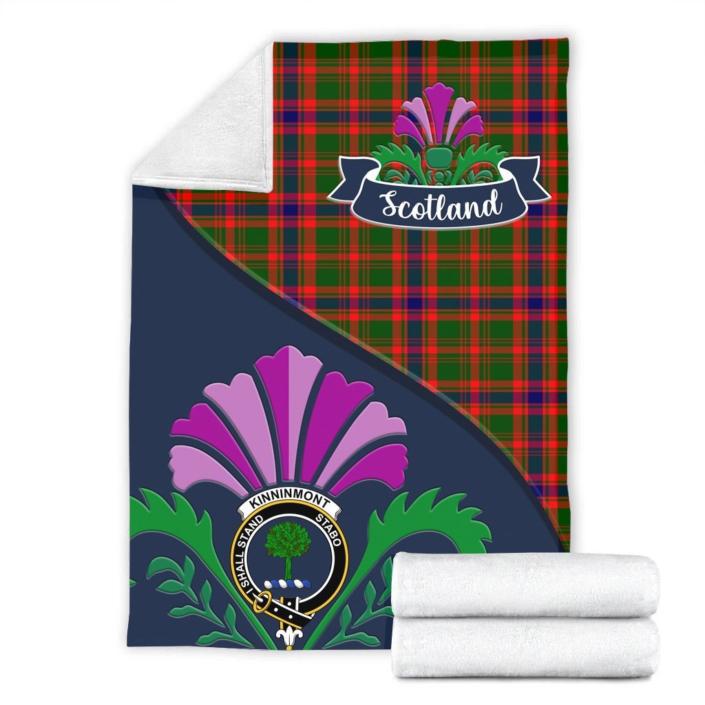 Kinninmont Tartan Crest Premium Blanket - Thistle Style