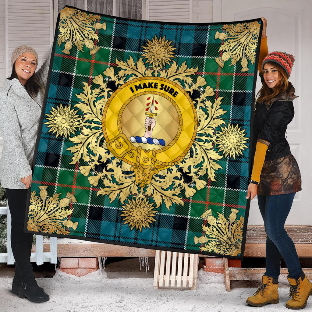 Kirkpatrick Tartan Crest Premium Quilt - Gold Thistle Style