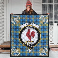 Laing Tartan Crest Premium Quilt - Gold Thistle Style