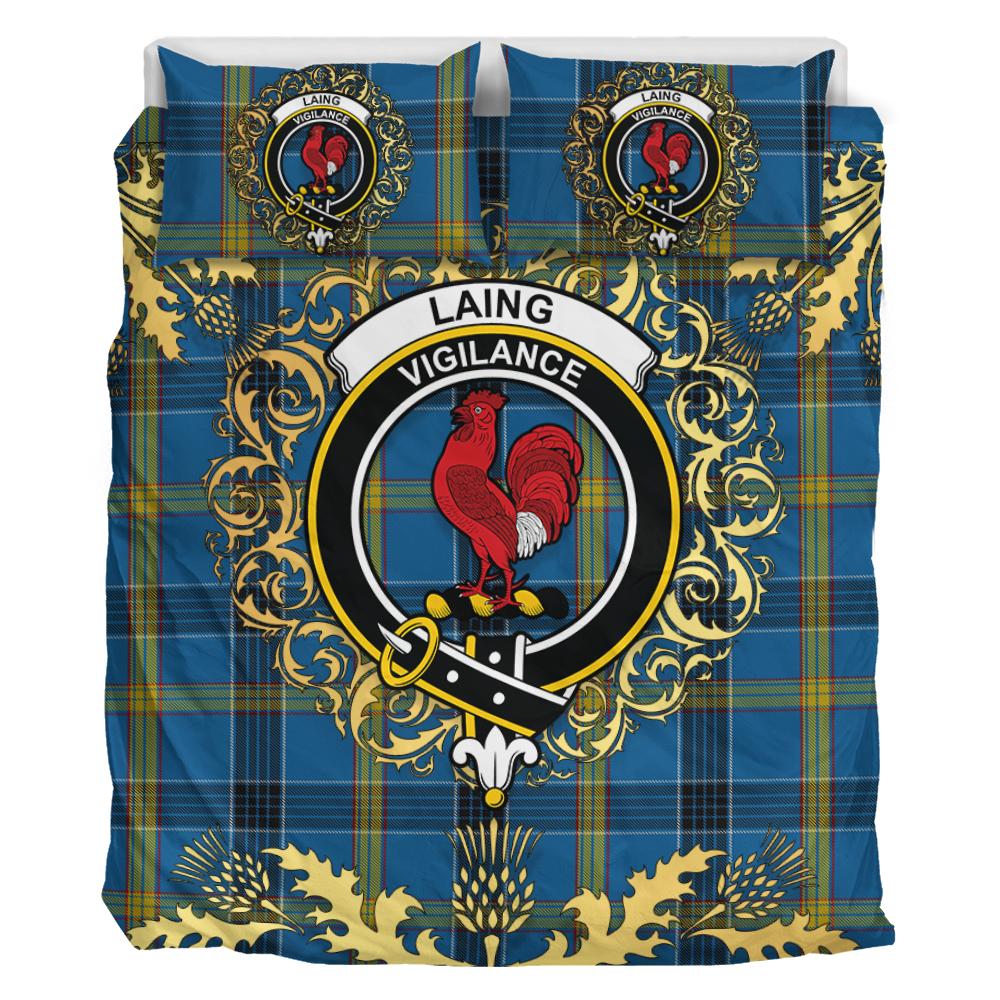 Laing Tartan Crest Bedding Set - Golden Thistle Style