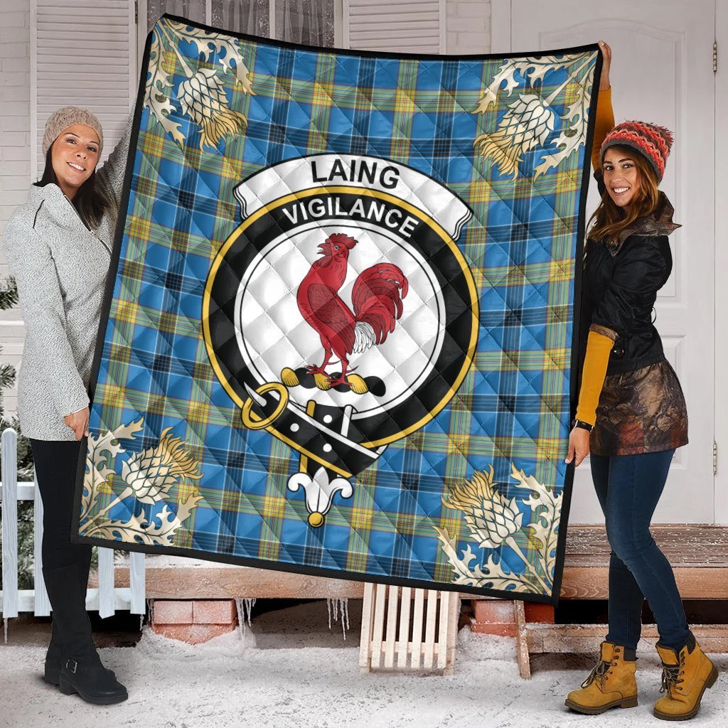 Laing Tartan Crest Premium Quilt - Gold Thistle Style