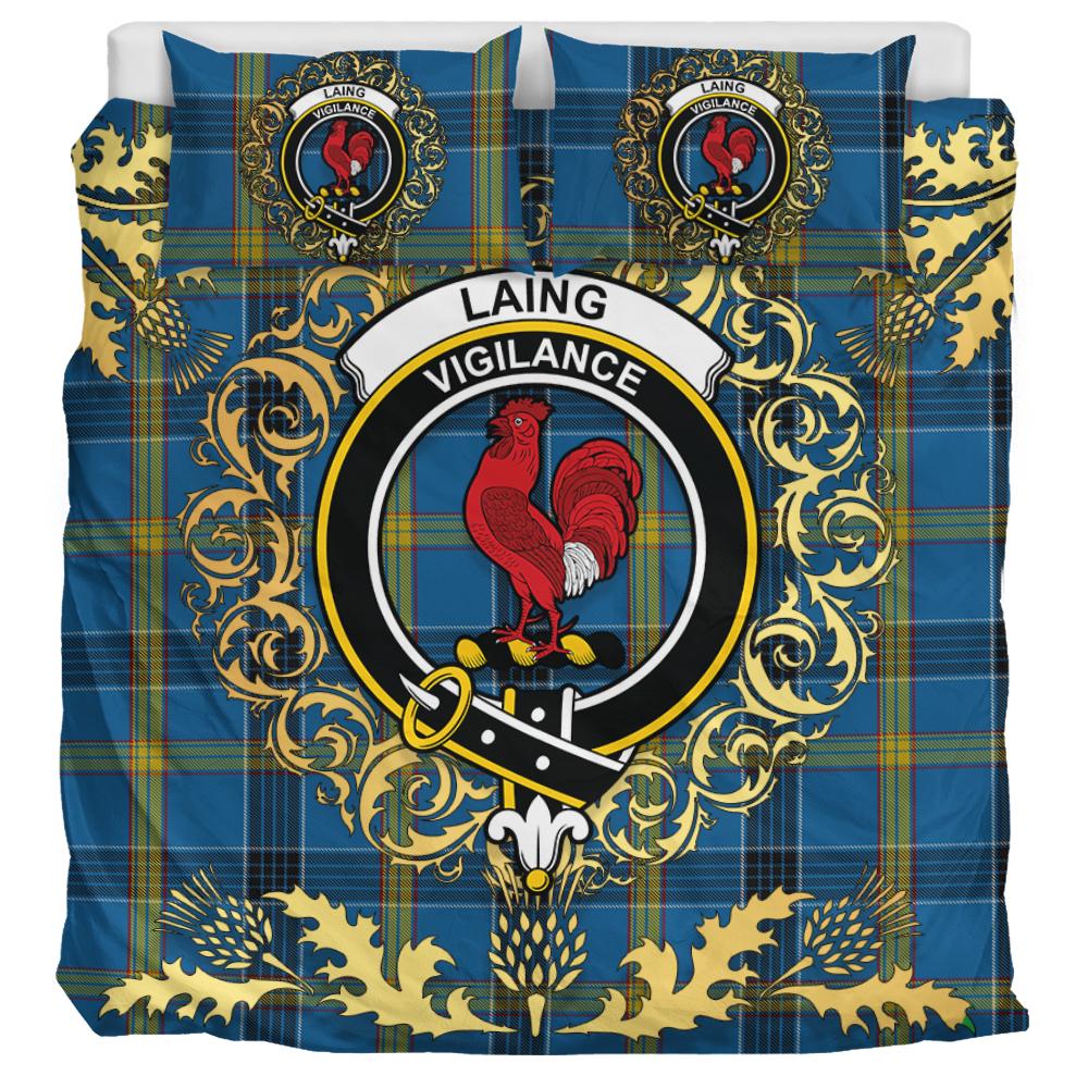 Laing Tartan Crest Bedding Set - Golden Thistle Style