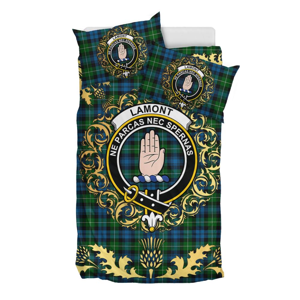 Lamont Tartan Crest Bedding Set - Golden Thistle Style