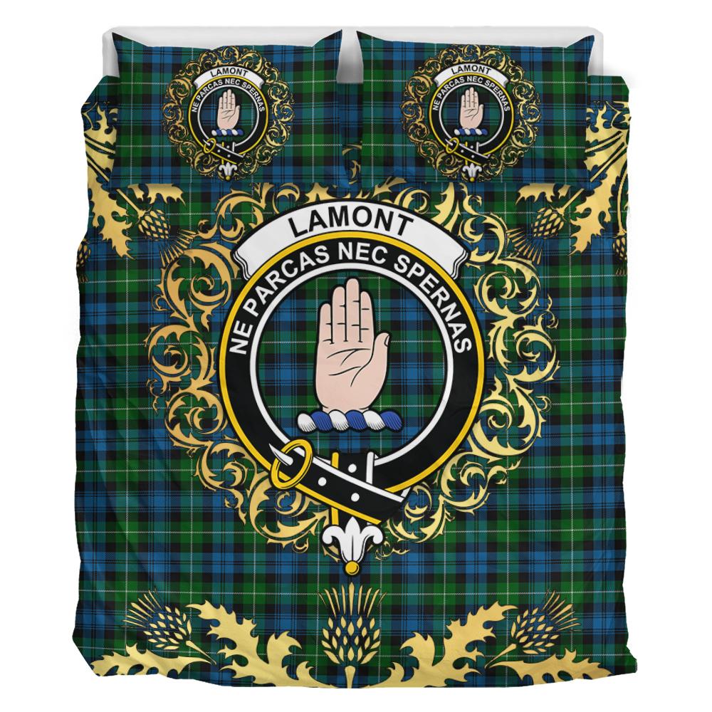 Lamont Tartan Crest Bedding Set - Golden Thistle Style