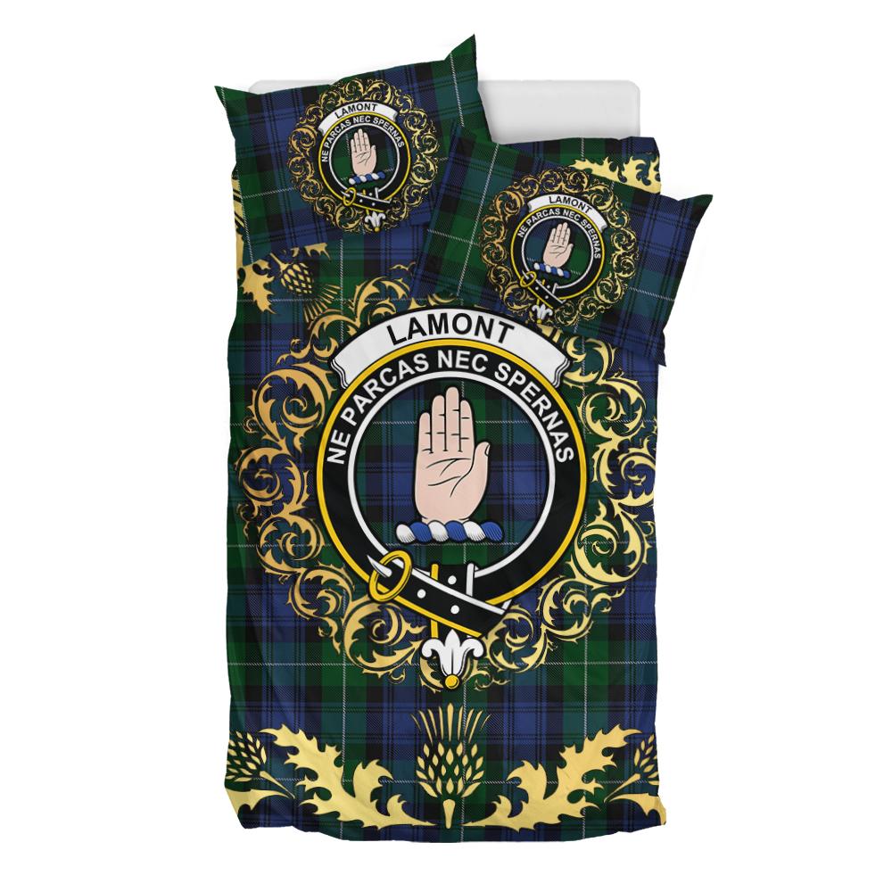 Lamont 2 Tartan Crest Bedding Set - Golden Thistle Style