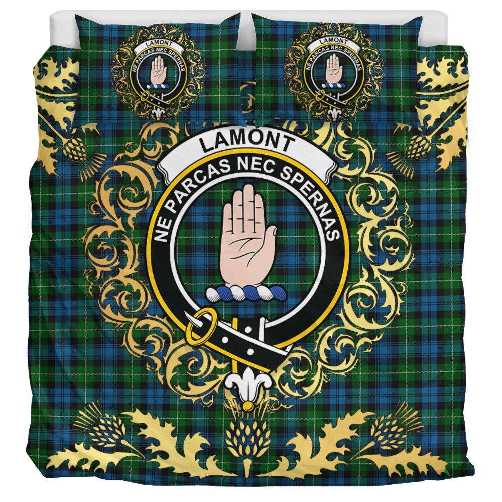 Lamont Tartan Crest Bedding Set - Golden Thistle Style