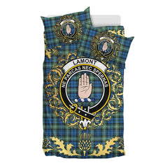 Lamont Ancient Tartan Crest Bedding Set - Golden Thistle Style