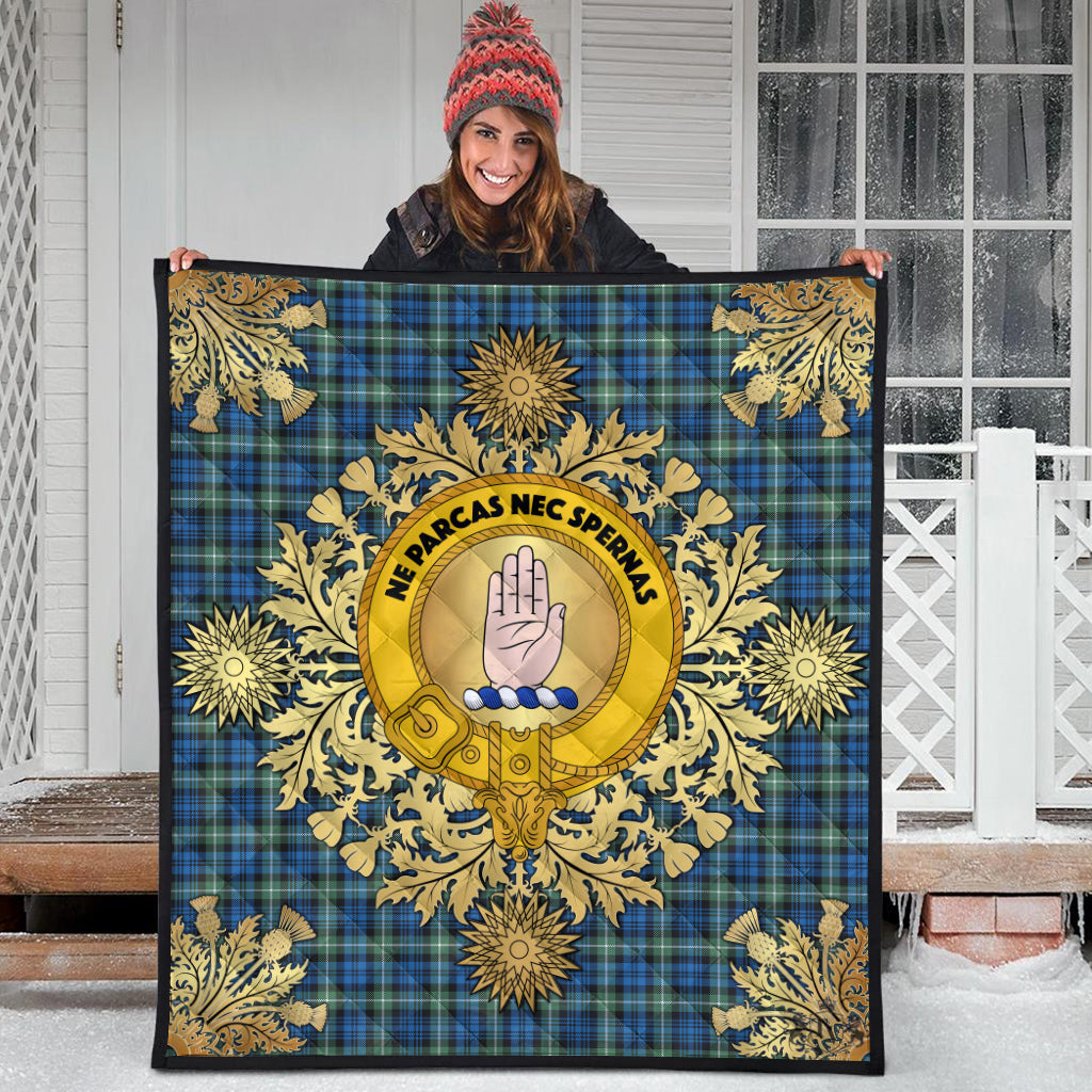 Lamont Ancient Tartan Crest Premium Quilt - Gold Thistle Style