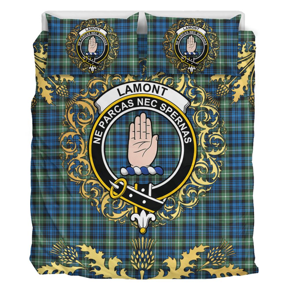 Lamont Ancient Tartan Crest Bedding Set - Golden Thistle Style