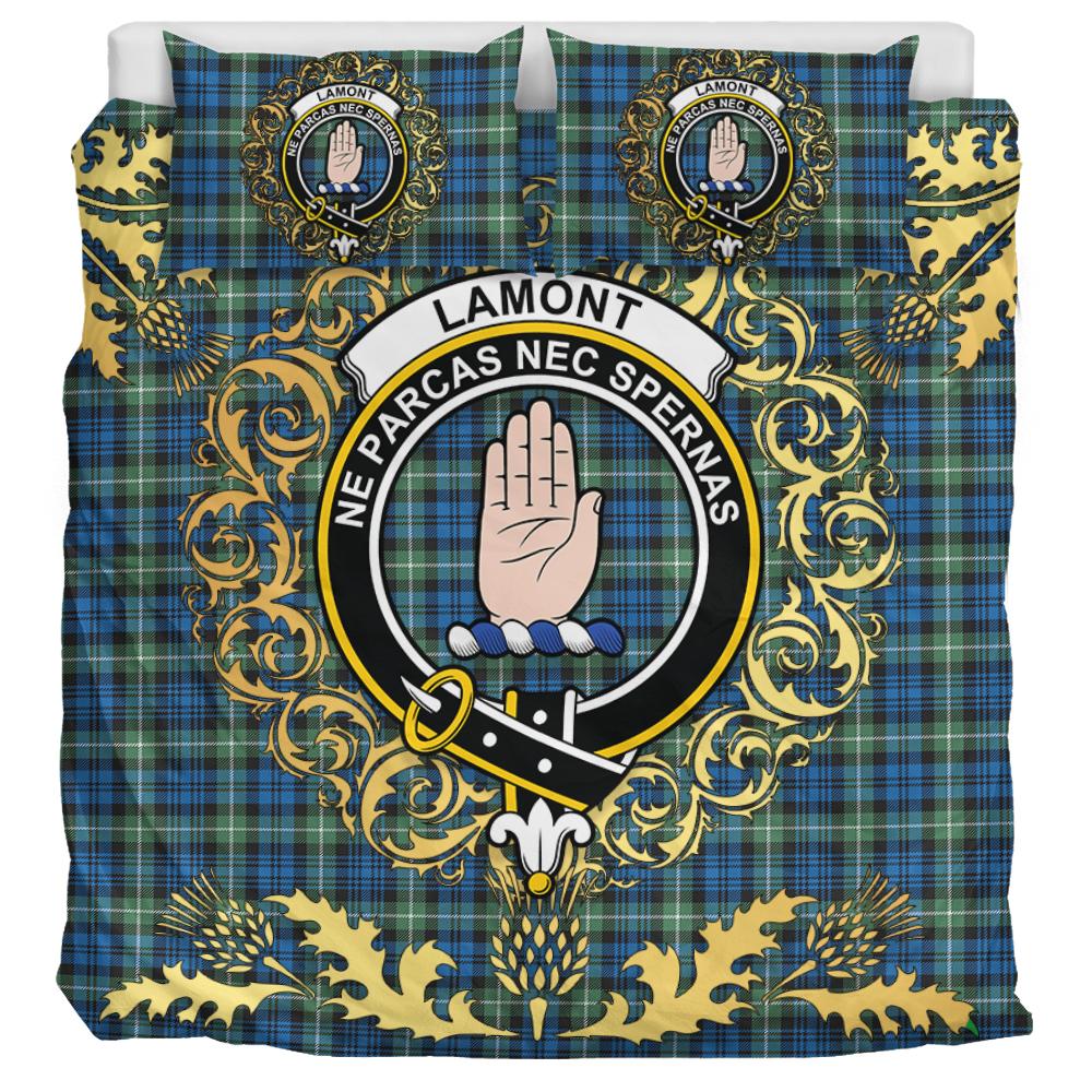 Lamont Ancient Tartan Crest Bedding Set - Golden Thistle Style