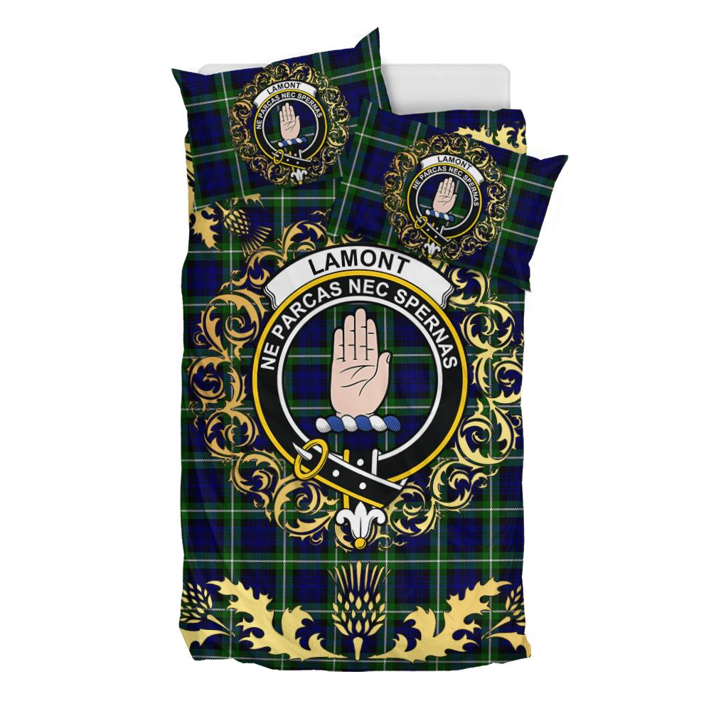 Lamont Modern Tartan Crest Bedding Set - Golden Thistle Style