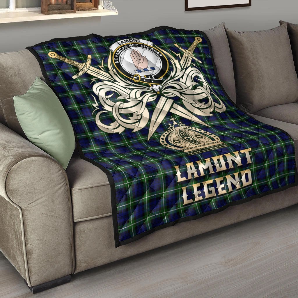 Lamont Modern Tartan Crest Legend Gold Royal Premium Quilt