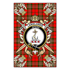 Langlands Tartan Crest Black Garden Flag - Gold Thistle Style