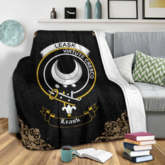 Leask Crest Tartan Premium Blanket Black