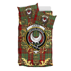Leask Tartan Crest Bedding Set - Golden Thistle Style