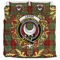 Leask Tartan Crest Bedding Set - Golden Thistle Style