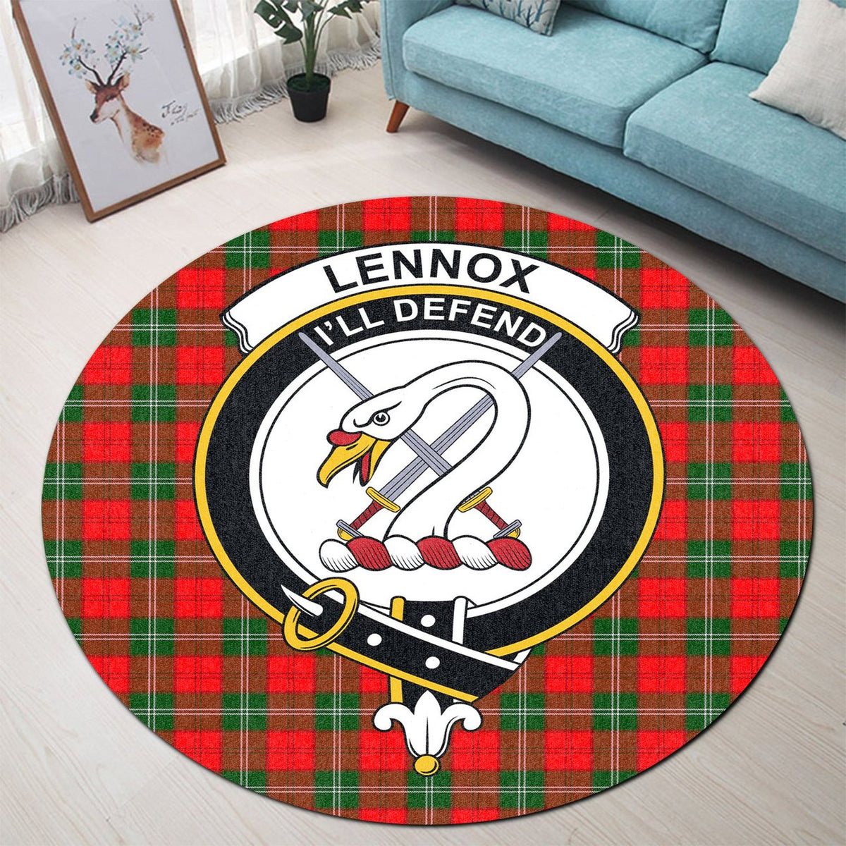 Lennox Modern Tartan Crest Round Rug