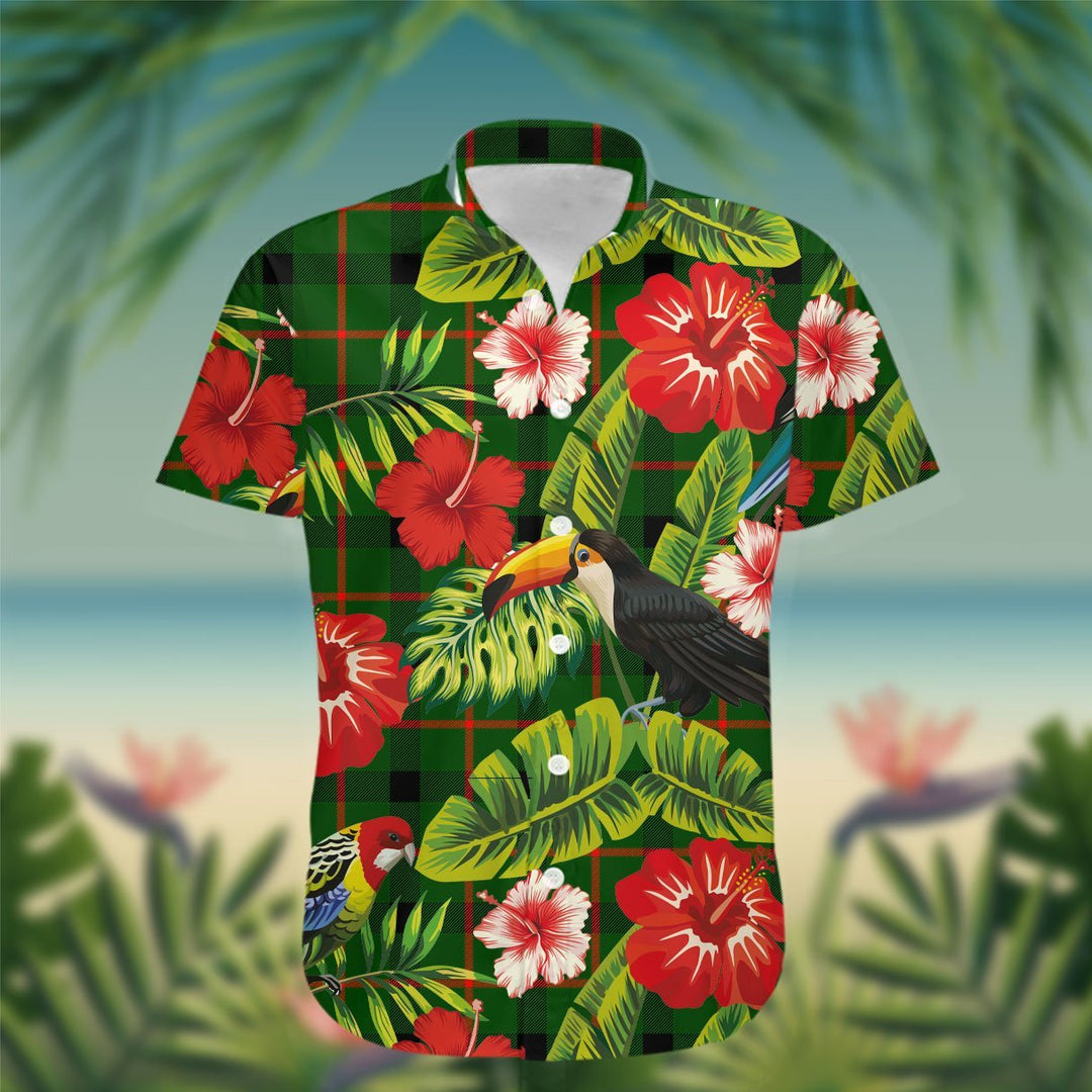 Lennox (Lennox Kincaid) Tartan Hawaiian Shirt Hibiscus, Coconut, Parrot, Pineapple - Tropical Garden Shirt